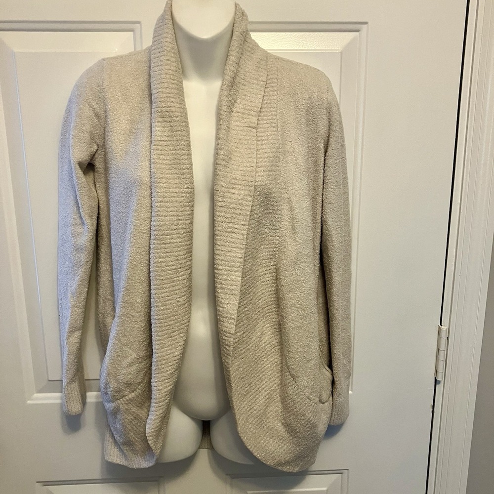 BAREFOOT DREAMS Women's XS/S Cozy Chic Lite Circle‎ Taupe Knit Cardigan Sweater